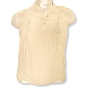 Adiva Womens XL Top Cream Sleeveless Sheer Floral Embroidered Pullover Boho